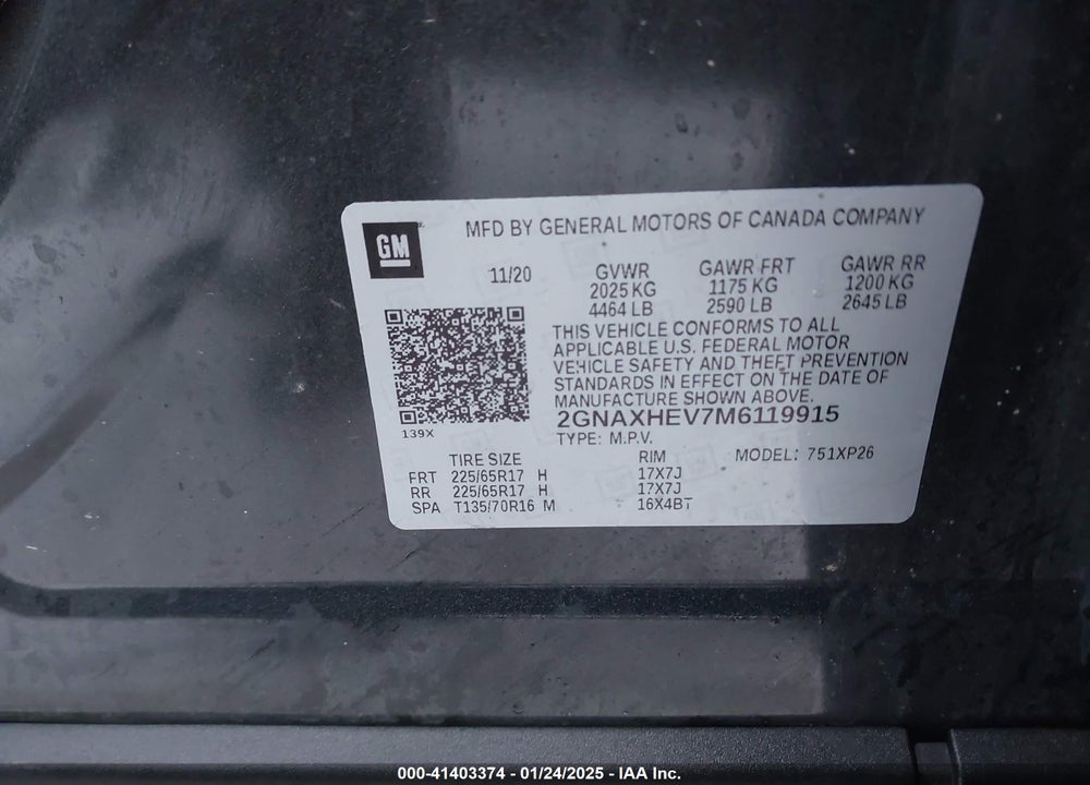 2021 CHEVROLET EQUINOX FWD LS VIN: 2GNAXHEV7M6119915