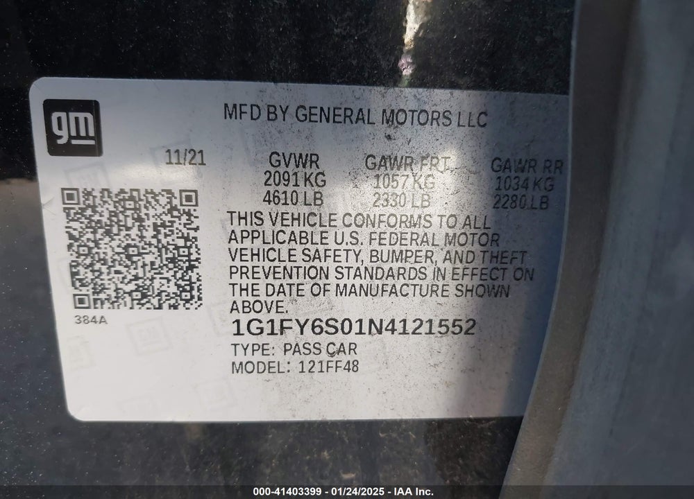 2022 CHEVROLET BOLT EUV FWD LT VIN: 1G1FY6S01N4121552