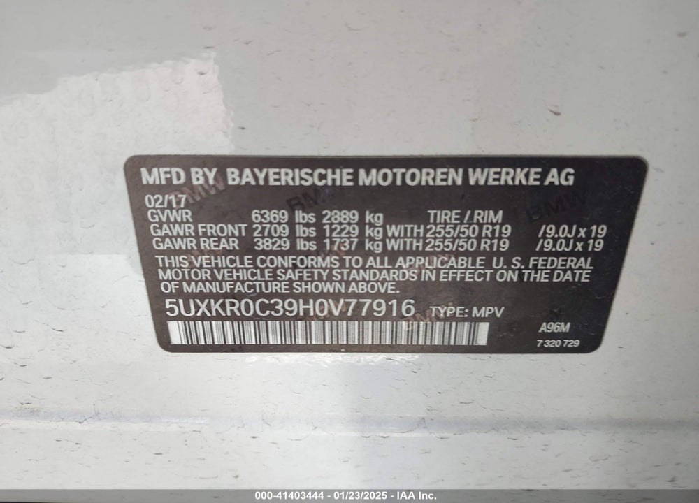 2017 BMW X5 XDRIVE35I VIN: 5UXKR0C39H0V77916
