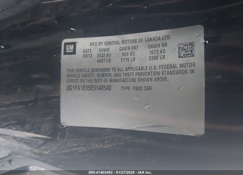 2014 CHEVROLET CAMARO VIN: 2G1FA1E35E9148540