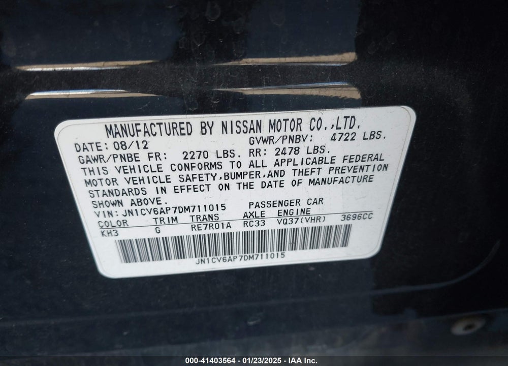 2013 INFINITI G37 VIN: JN1CV6AP7DM711015