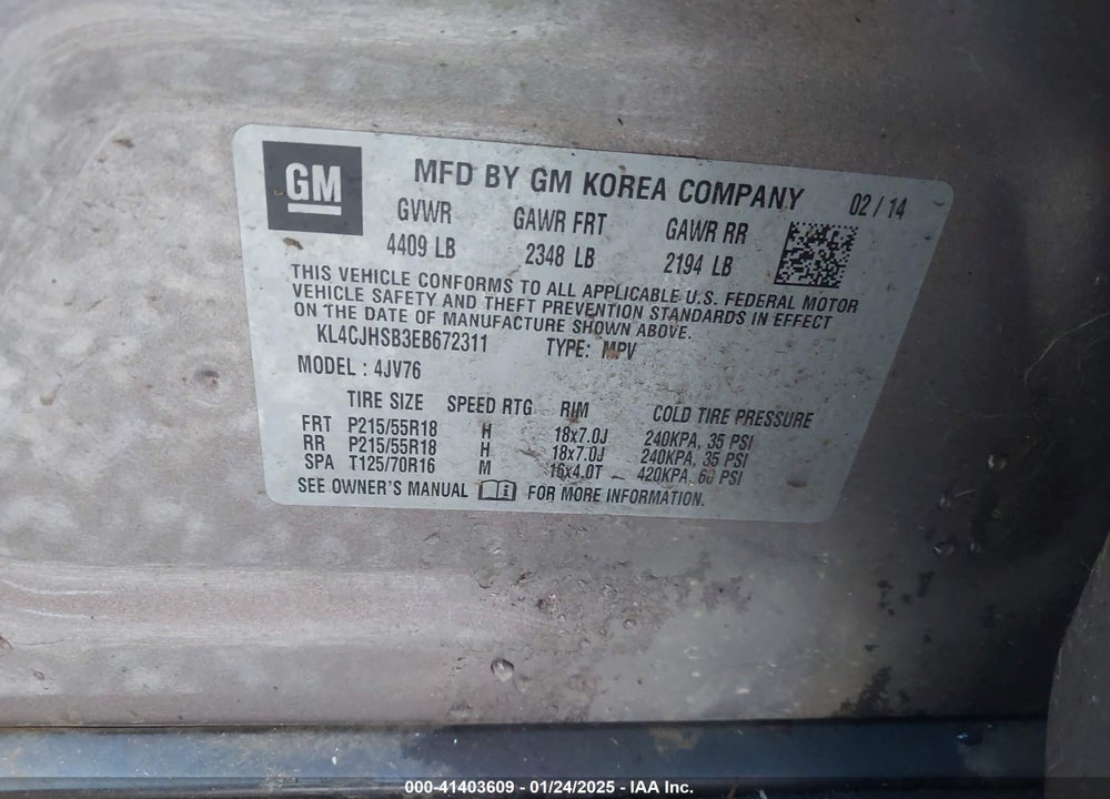 2014 BUICK ENCORE PREMIUM VIN: KL4CJHSB3EB672311