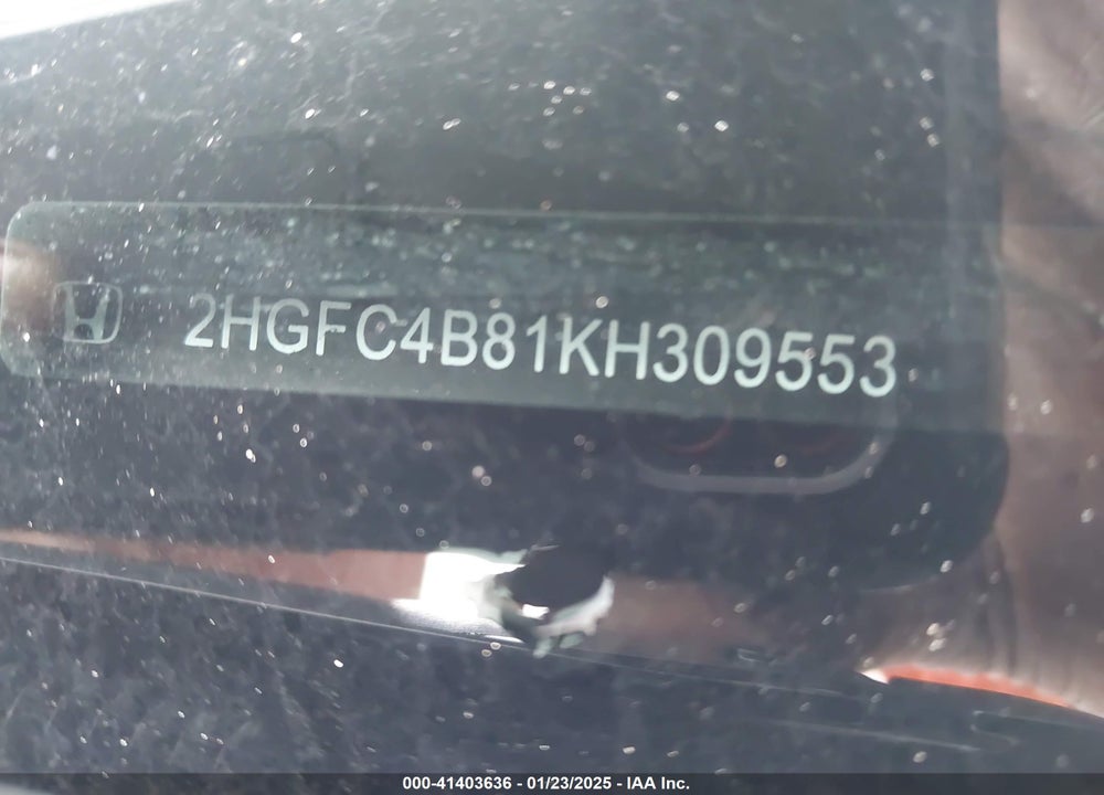 2019 HONDA CIVIC VIN: 2HGFC4B81KH309553