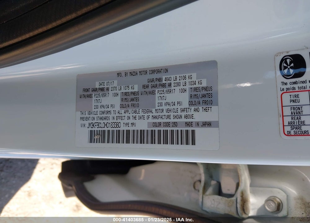 2017 MAZDA CX-5 TOURING VIN: JM3KFBCL0H0183380