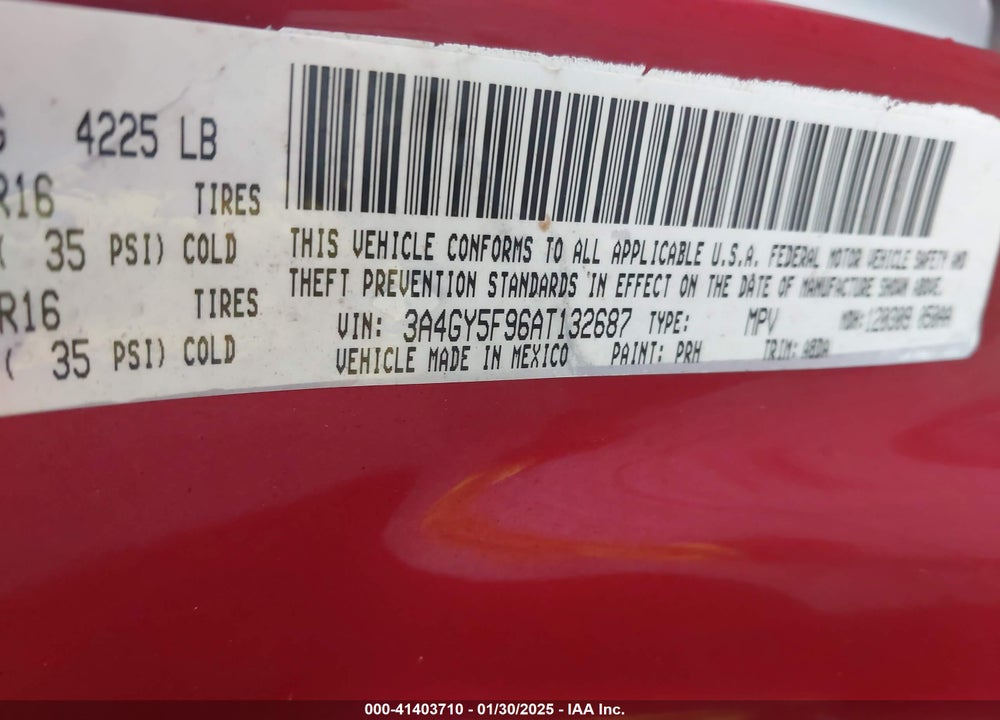 2010 CHRYSLER PT CRUISER VIN: 3A4GY5F96AT132687