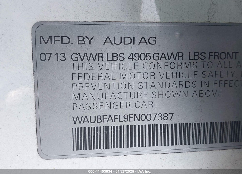 2014 AUDI A4 2.0T PREMIUM VIN: WAUBFAFL9EN007387