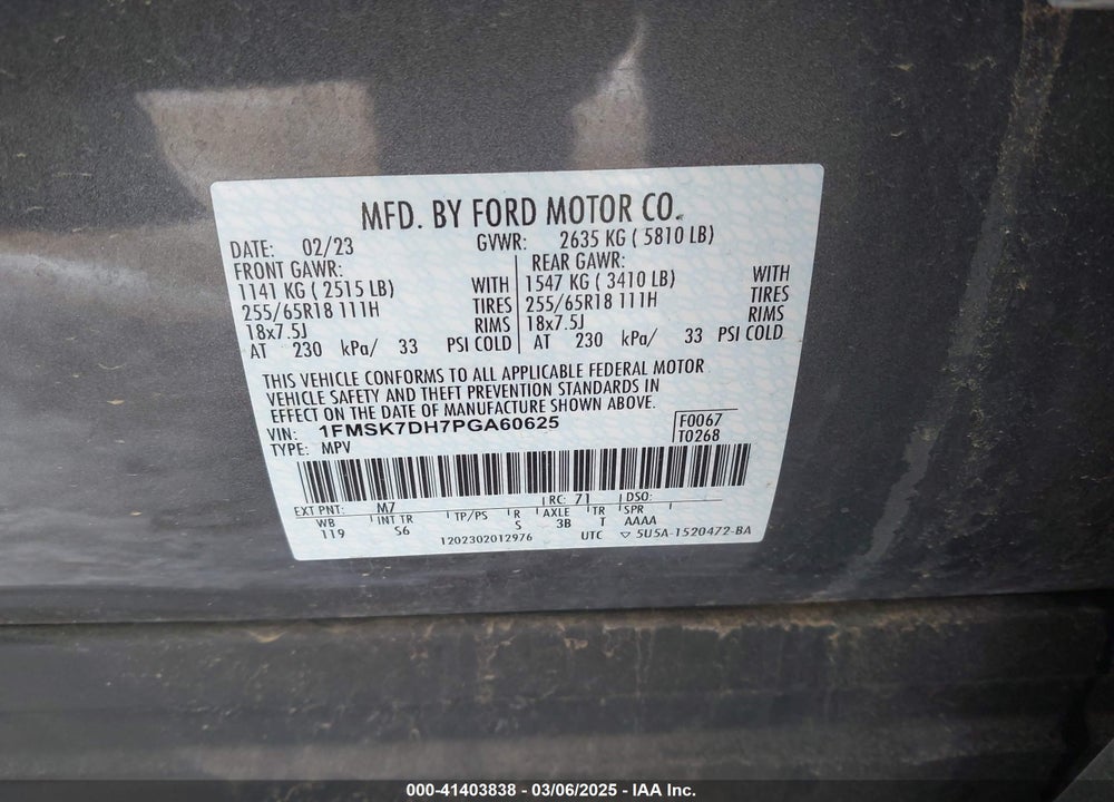 2023 FORD EXPLORER XLT VIN: 1FMSK7DH7PGA60625