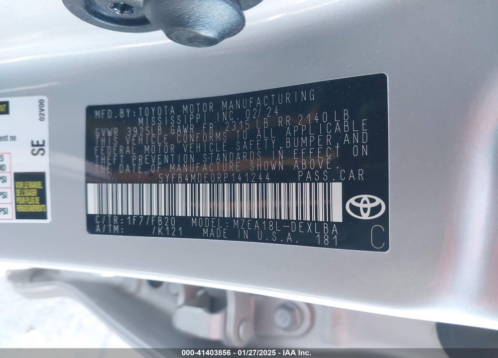 2024 TOYOTA COROLLA LE VIN: 5YFB4MDE0RP141244