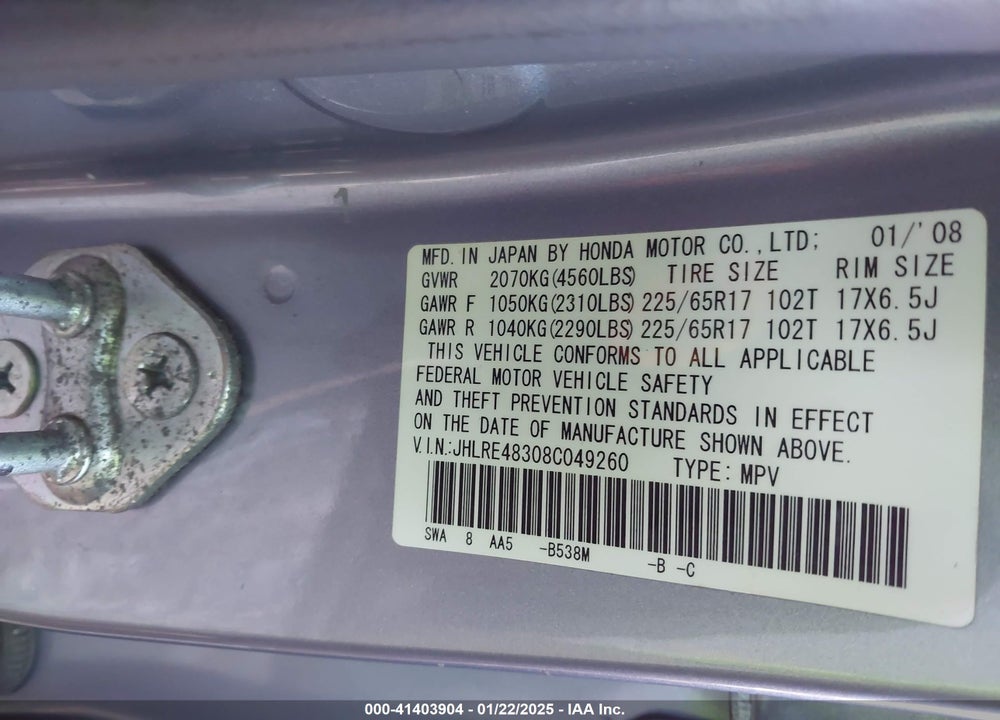 2008 HONDA CR-V VIN: JHLRE48308C049260