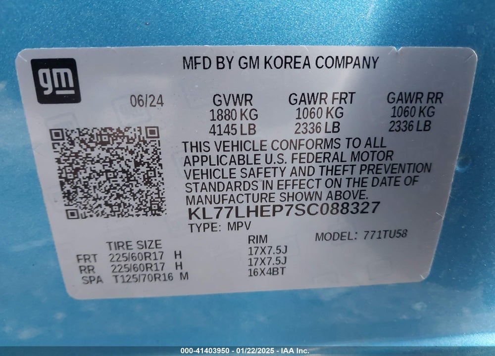 2025 CHEVROLET TRAX FWD LT VIN: KL77LHEP7SC088327