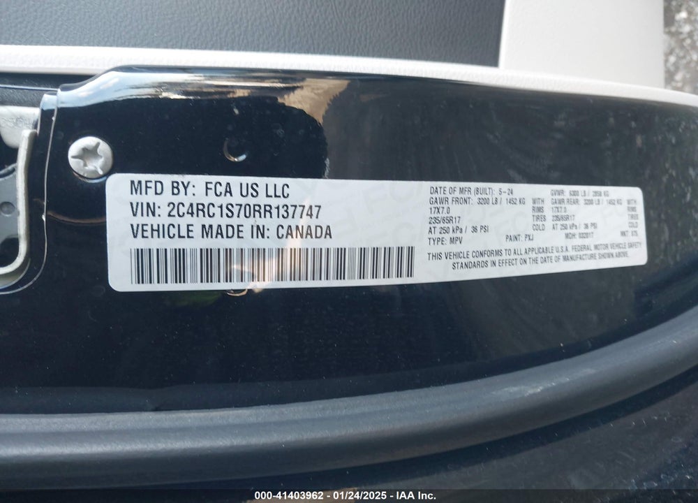 2024 CHRYSLER PACIFICA HYBRID SELECT VIN: 2C4RC1S70RR137747