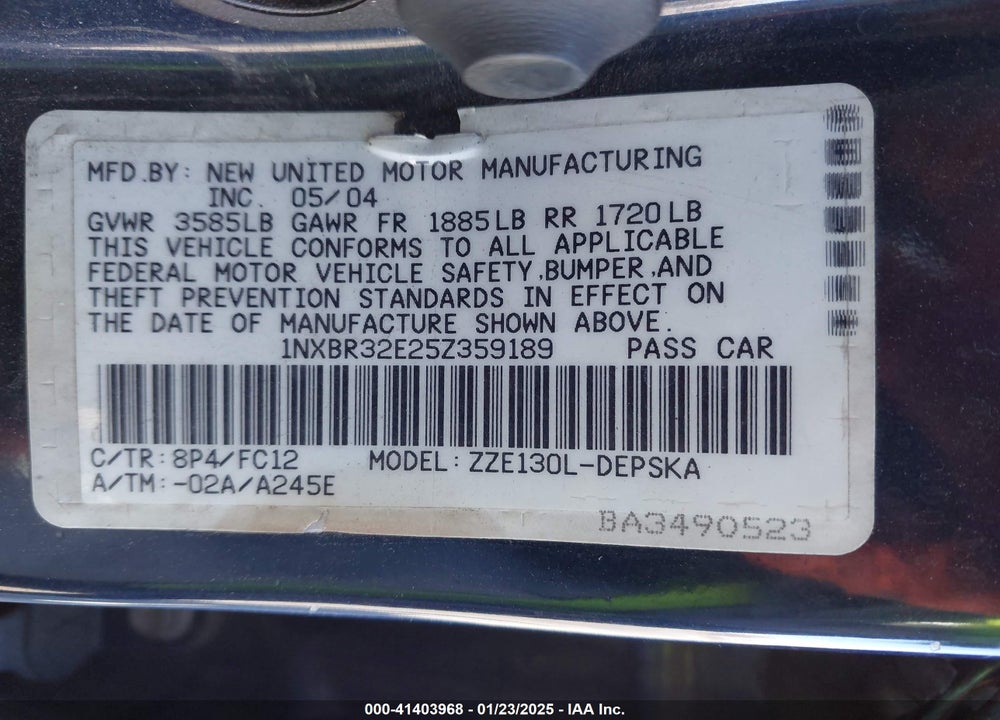 2005 TOYOTA COROLLA S VIN: 1NXBR32E25Z359189