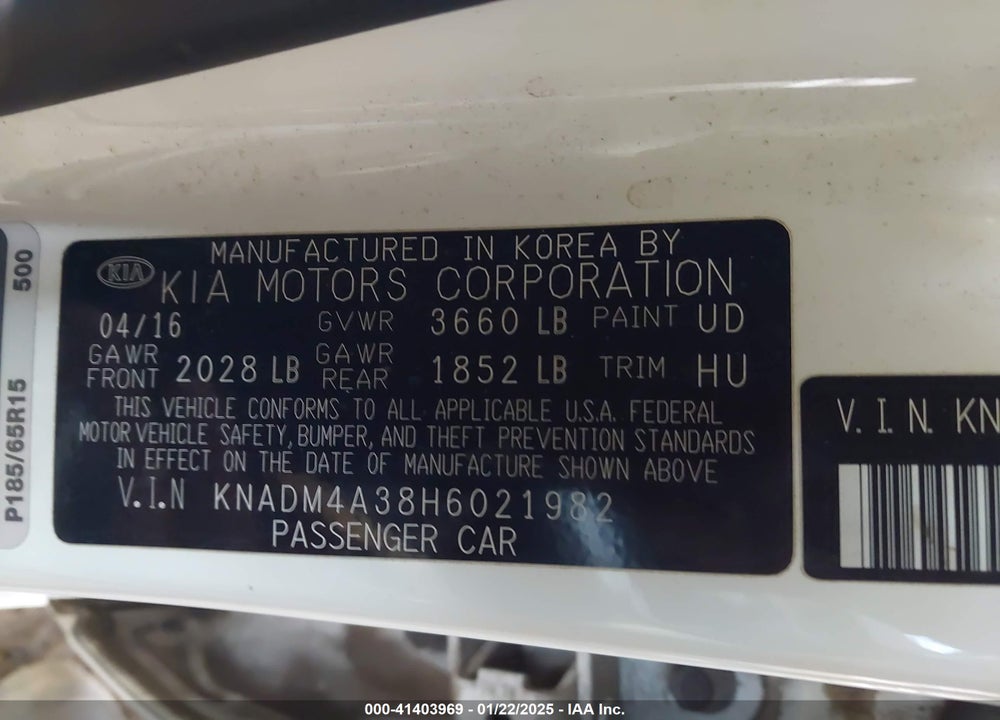 2017 KIA RIO VIN: KNADM4A38H6021982