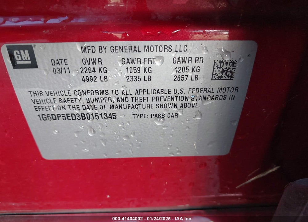 2011 CADILLAC CTS VIN: 1G6DP5ED3B0151345