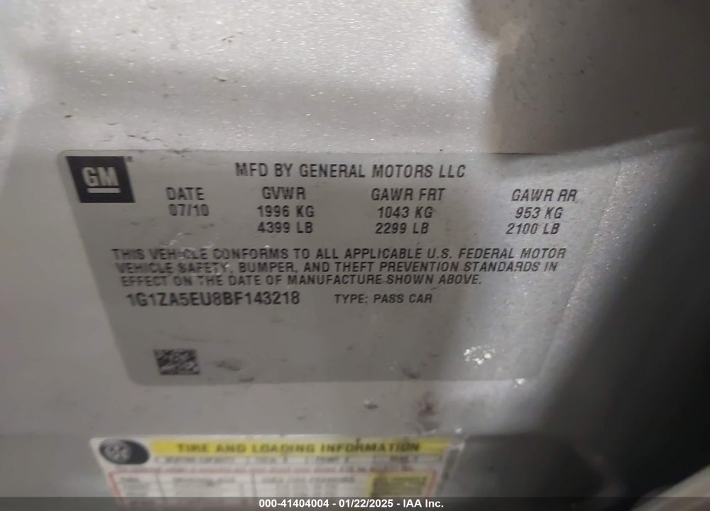 2011 CHEVROLET MALIBU LS VIN: 1G1ZA5EU8BF143218