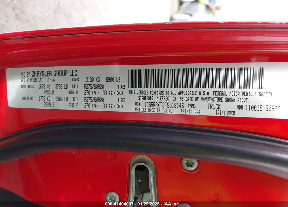 2015 RAM 1500 VIN: 1C6RR6KT3FS518146