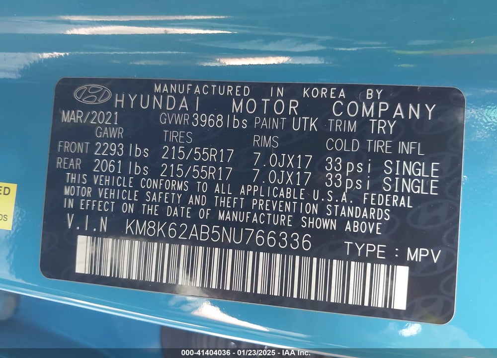 2022 HYUNDAI KONA SEL VIN: KM8K62AB5NU766336