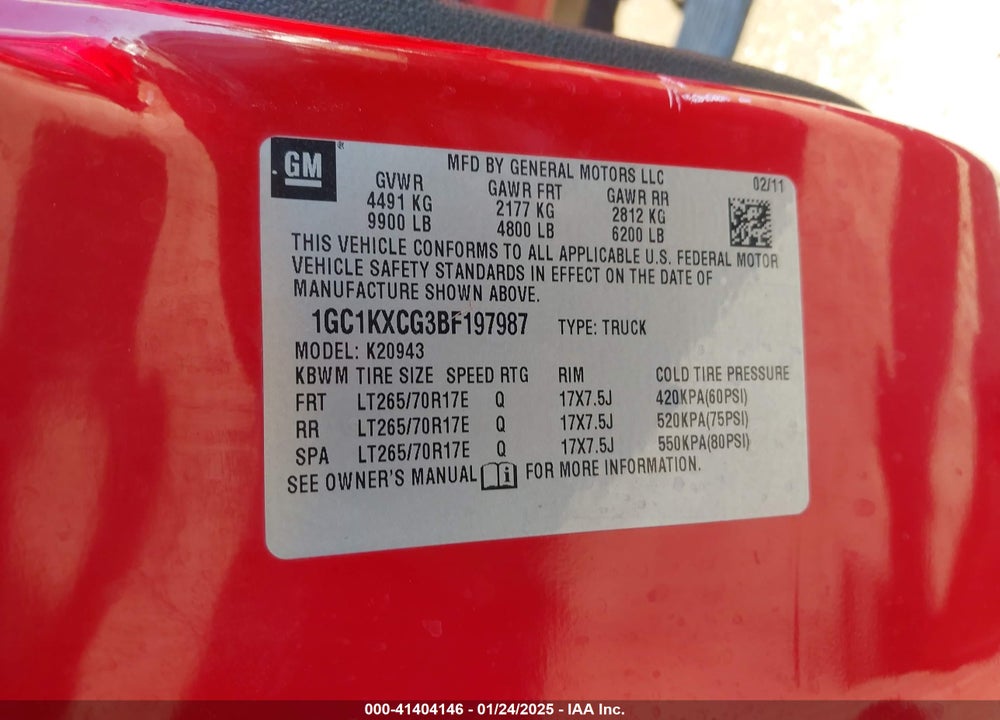2011 CHEVROLET SILVERADO 2500HD VIN: 1GC1KXCG3BF197987