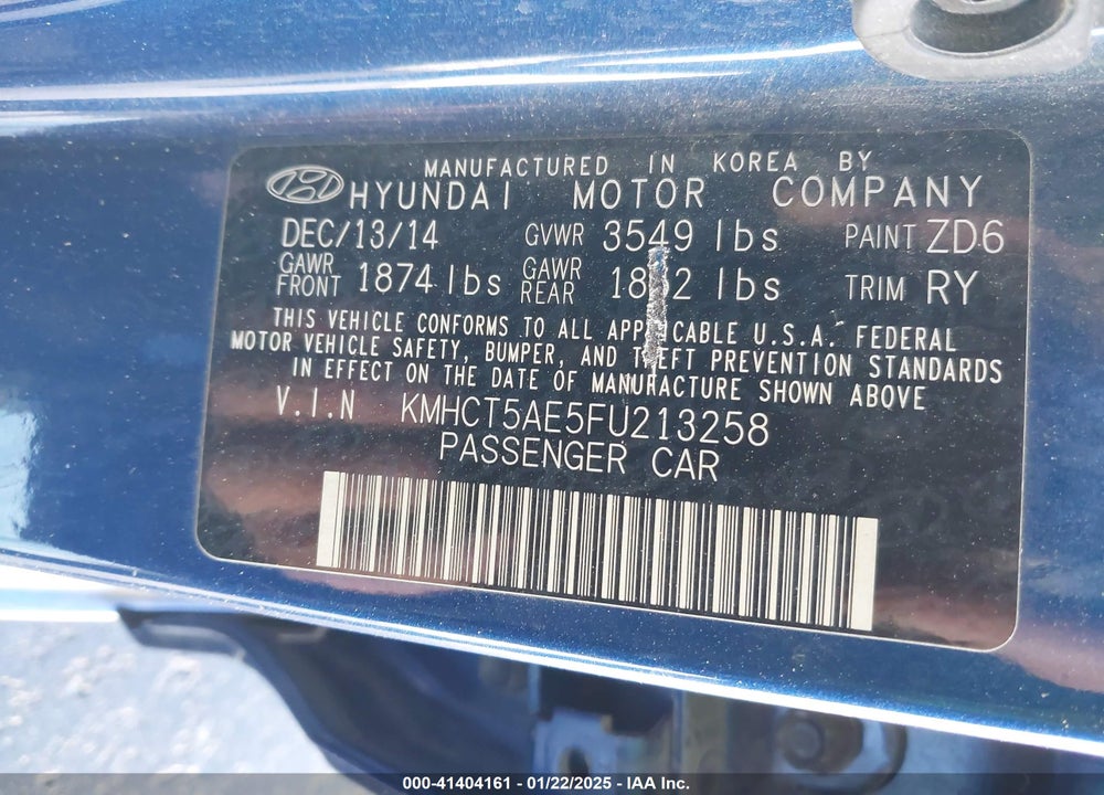 2015 HYUNDAI ACCENT GS VIN: KMHCT5AE5FU213258
