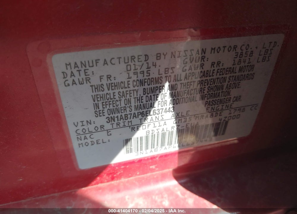 2014 NISSAN SENTRA VIN: 3N1AB7AP6EL637443