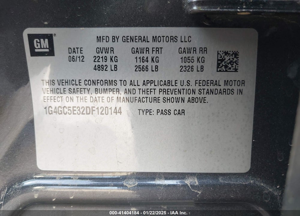 2013 BUICK LACROSSE VIN: 1G4GC5E32DF120144
