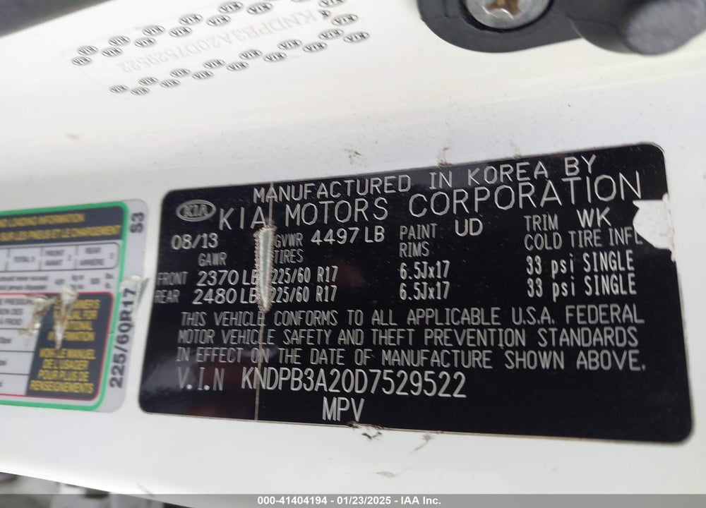 2013 KIA SPORTAGE LX VIN: KNDPB3A20D7529522