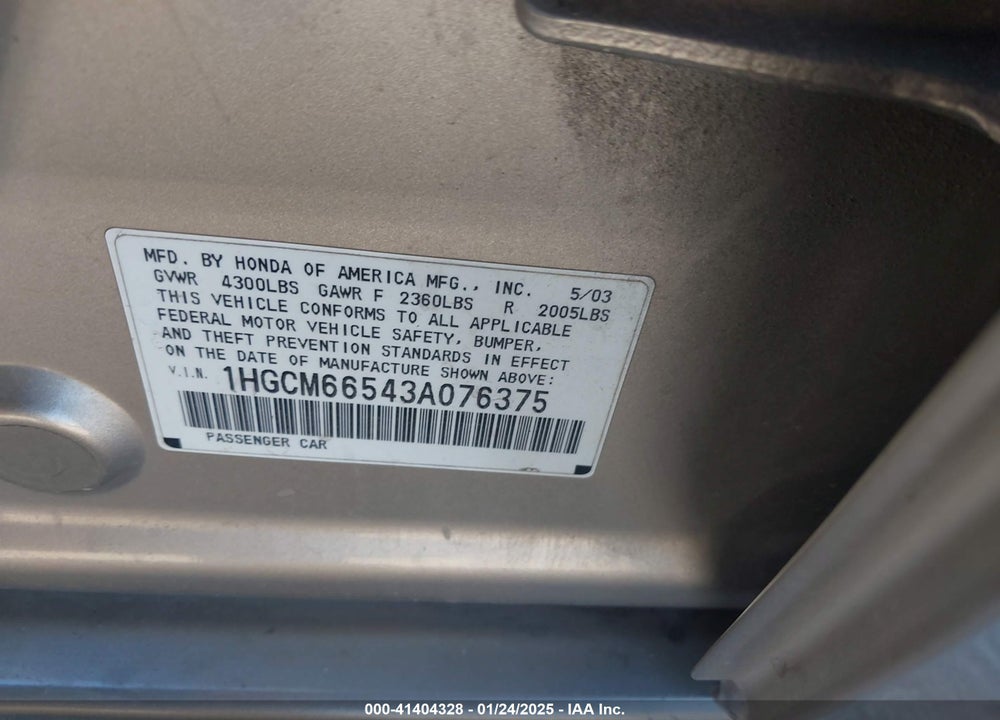 2003 HONDA ACCORD 3.0 EX VIN: 1HGCM66543A076375