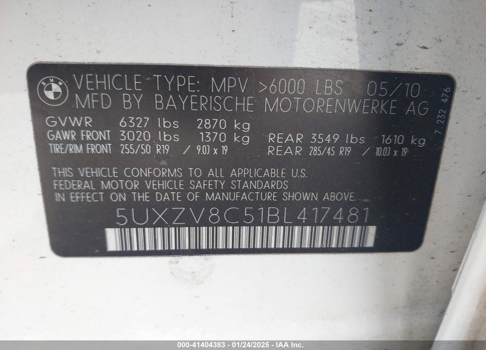 2011 BMW X5 XDRIVE50I VIN: 5UXZV8C51BL417481