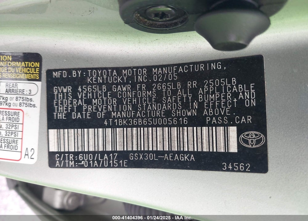2005 TOYOTA AVALON XLS VIN: 4T1BK36B65U005616