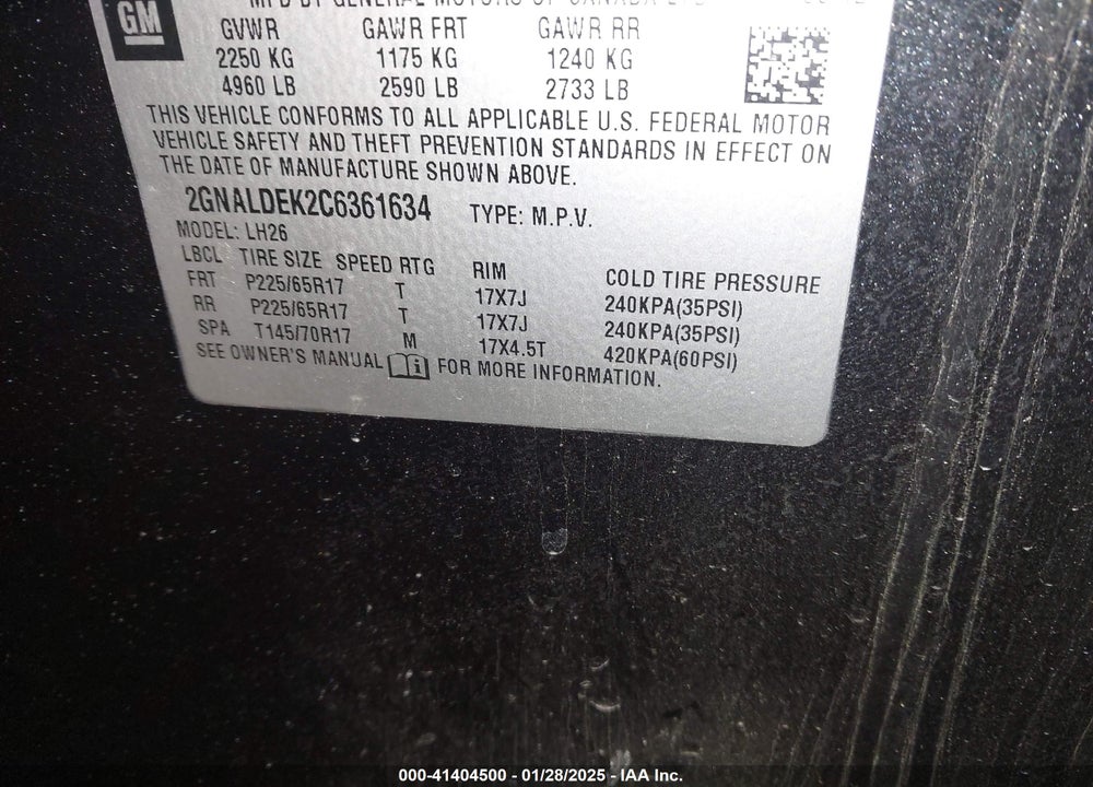 2012 CHEVROLET EQUINOX VIN: 2GNALDEK2C6361634