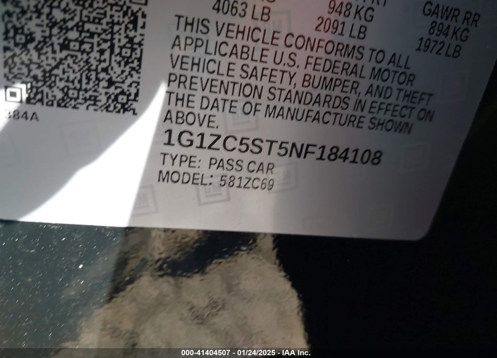 2022 CHEVROLET MALIBU VIN: 1G1ZC5ST5NF184108