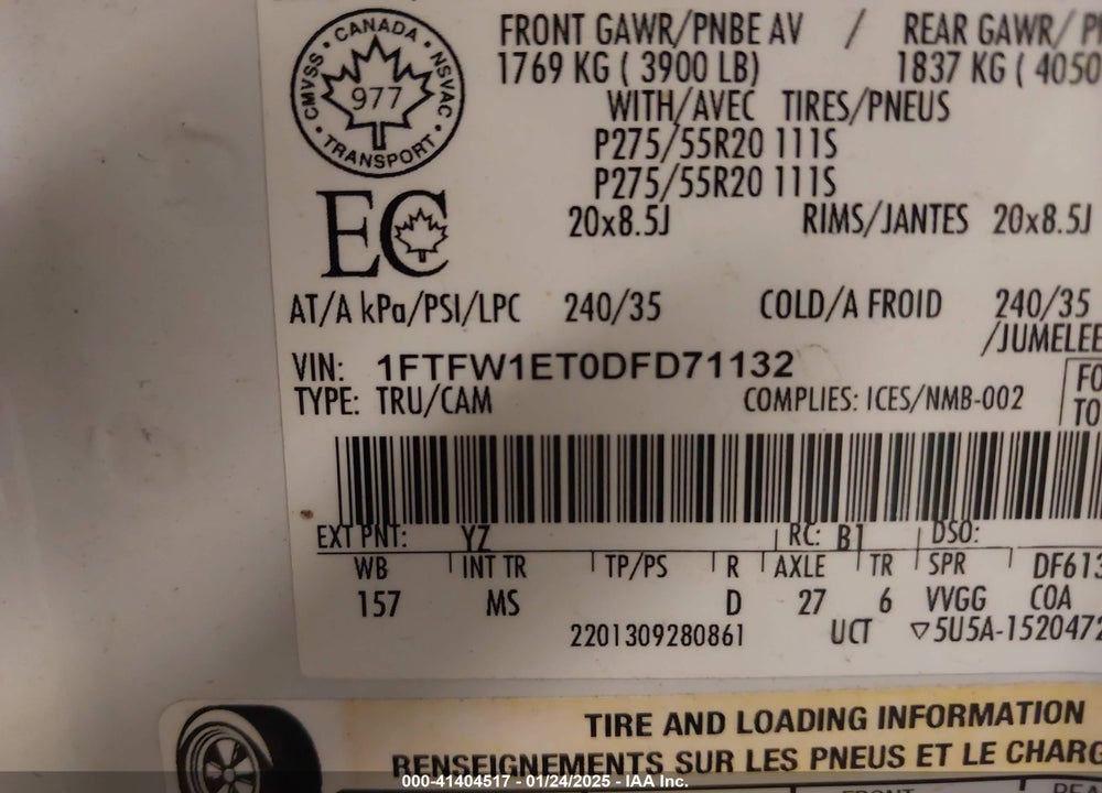 2013 FORD F-150 VIN: 1FTFW1ET0DFD71132