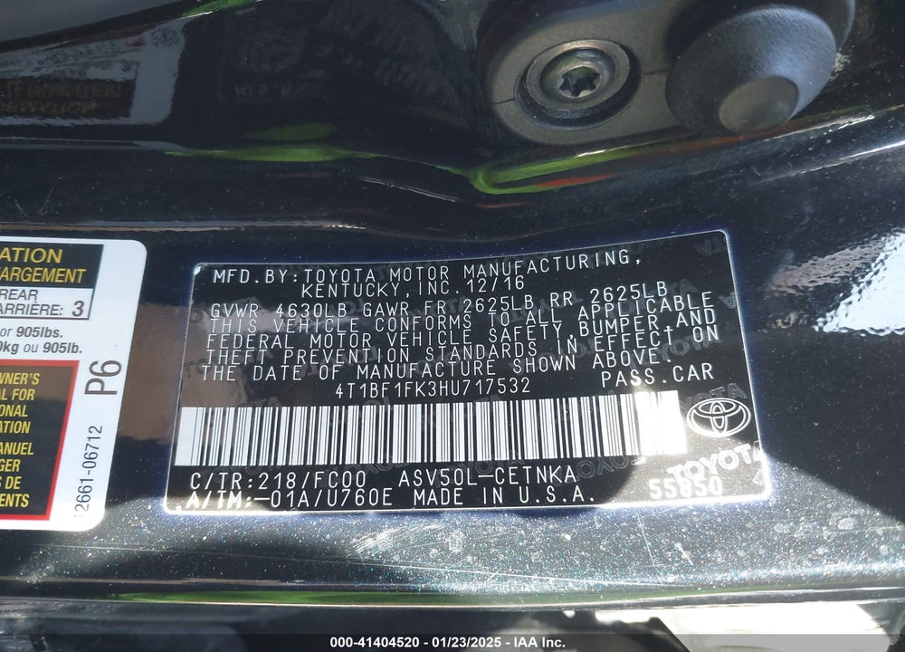 2017 TOYOTA CAMRY LE VIN: 4T1BF1FK3HU717532