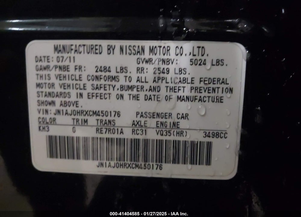 2012 INFINITI EX35 JOURNEY VIN: JN1AJ0HRXCM450176