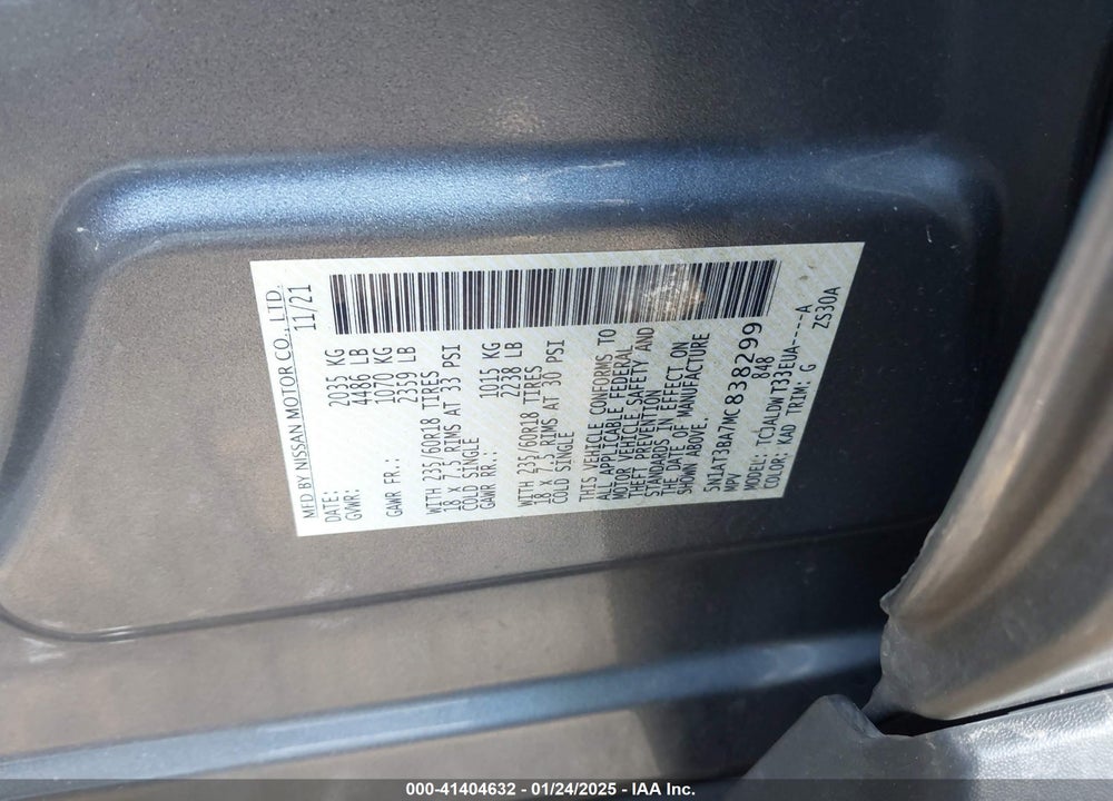 2021 NISSAN ROGUE VIN: 5N1AT3BA7MC838299