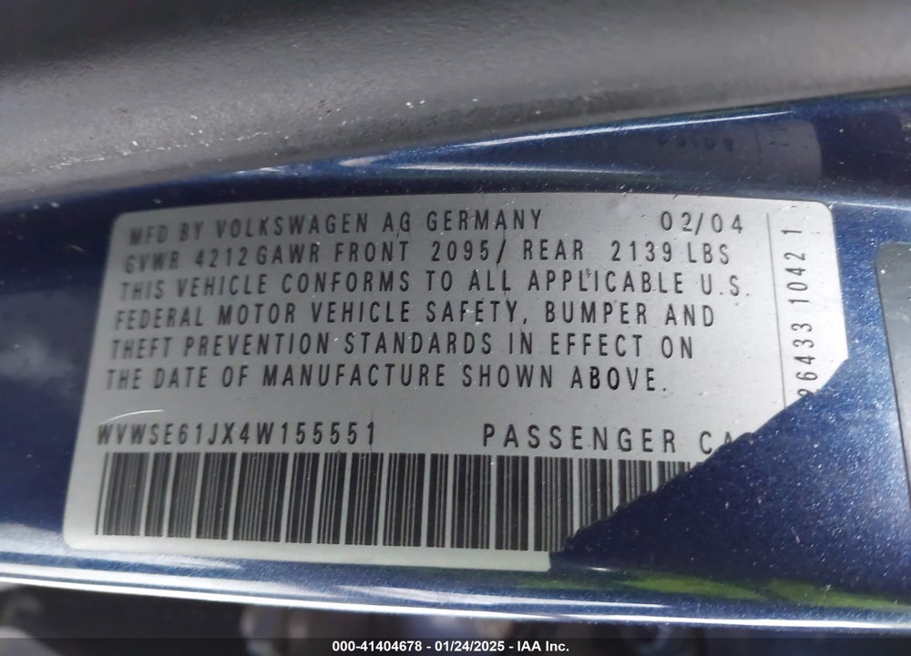 2004 VOLKSWAGEN JETTA GLS 1.8T VIN: WVWSE61JX4W155551