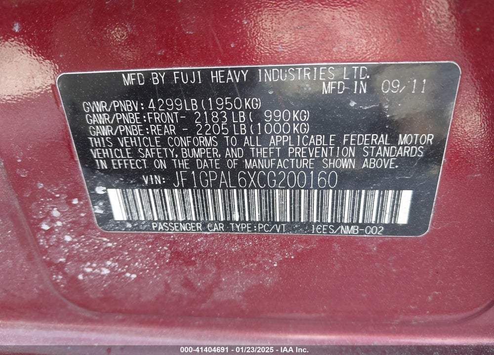 2012 SUBARU IMPREZA 2.0I SPORT PREMIUM VIN: JF1GPAL6XCG200160