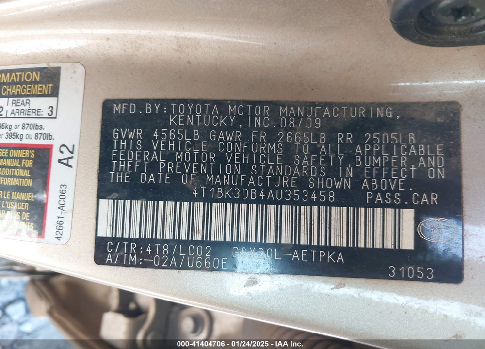 2010 TOYOTA AVALON LIMITED VIN: 4T1BK3DB4AU353458