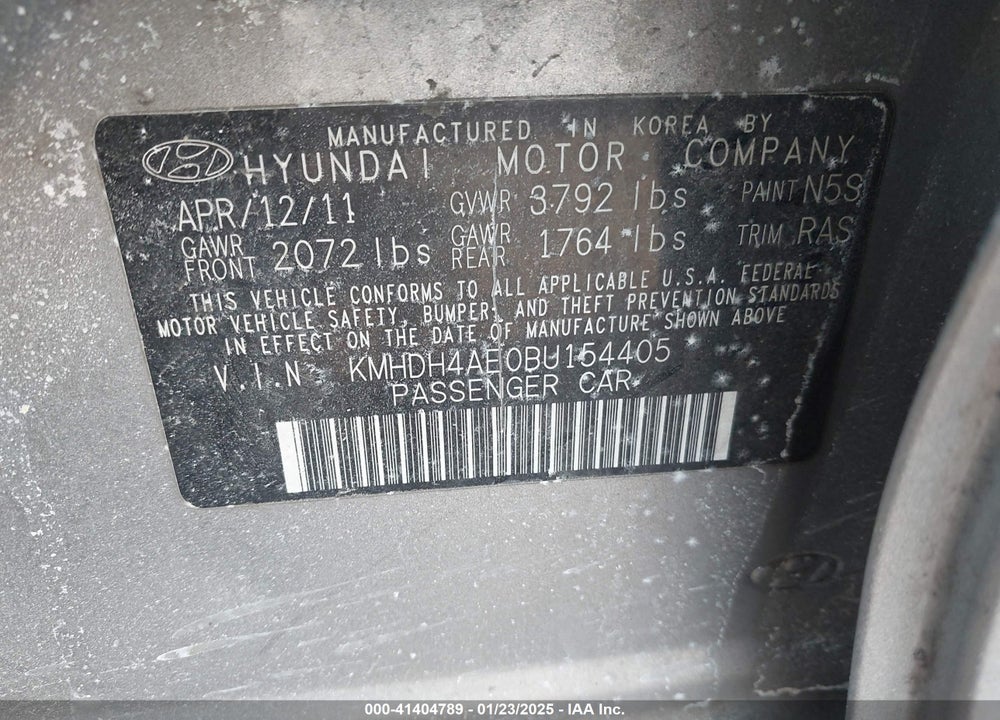 2011 HYUNDAI ELANTRA VIN: KMHDH4AE0BU154405