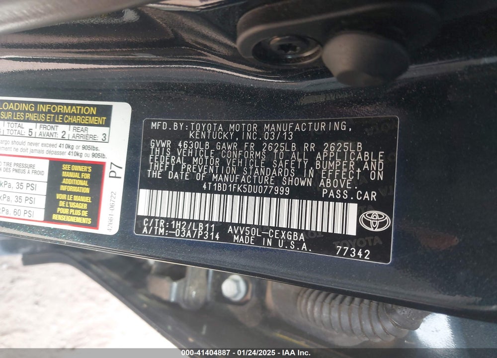 2013 TOYOTA CAMRY VIN: 4T1BD1FK5DU077999