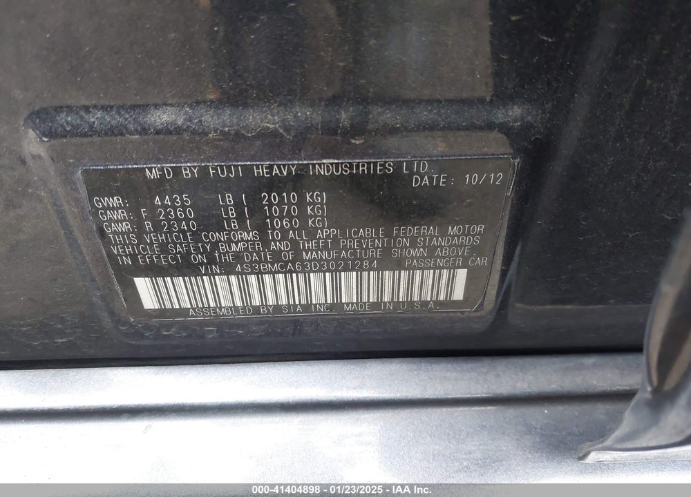 2013 SUBARU LEGACY 2.5I VIN: 4S3BMCA63D3021284
