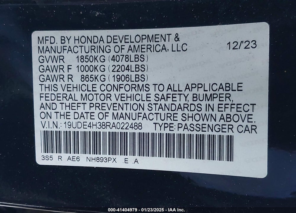 2024 ACURA INTEGRA VIN: 19UDE4H38RA022488