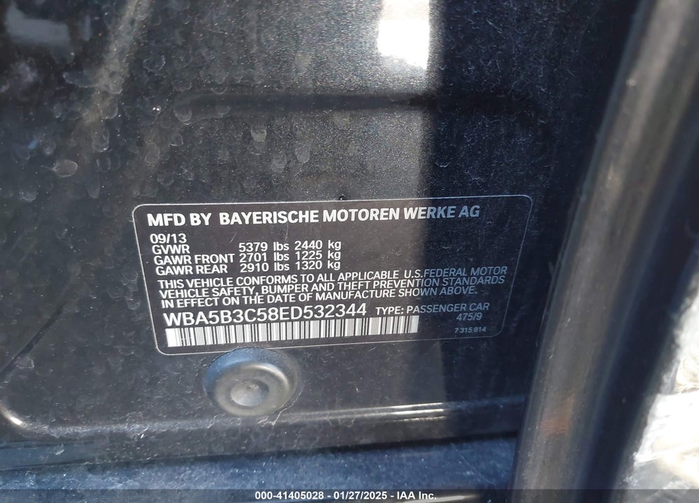 2014 BMW 535I VIN: WBA5B3C58ED532344