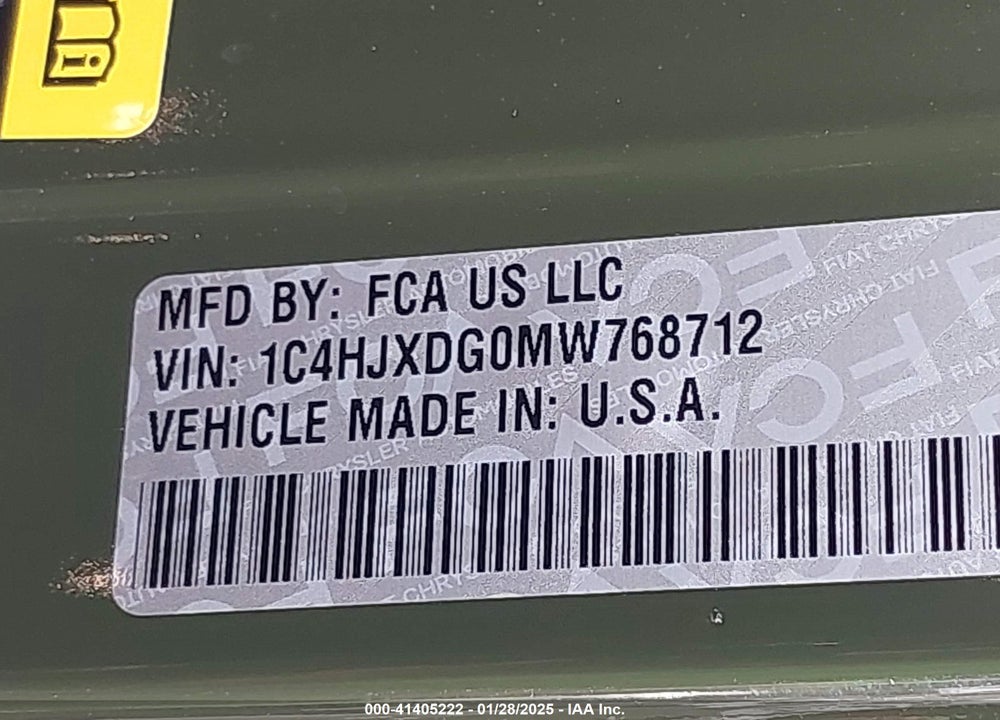 2021 JEEP WRANGLER UNLIMITED VIN: 1C4HJXDG0MW768712