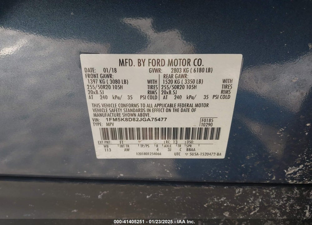 2018 FORD EXPLORER XLT VIN: 1FM5K8D82JGA75477