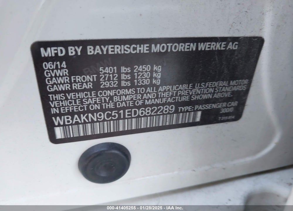 2014 BMW 550I VIN: WBAKN9C51ED682289