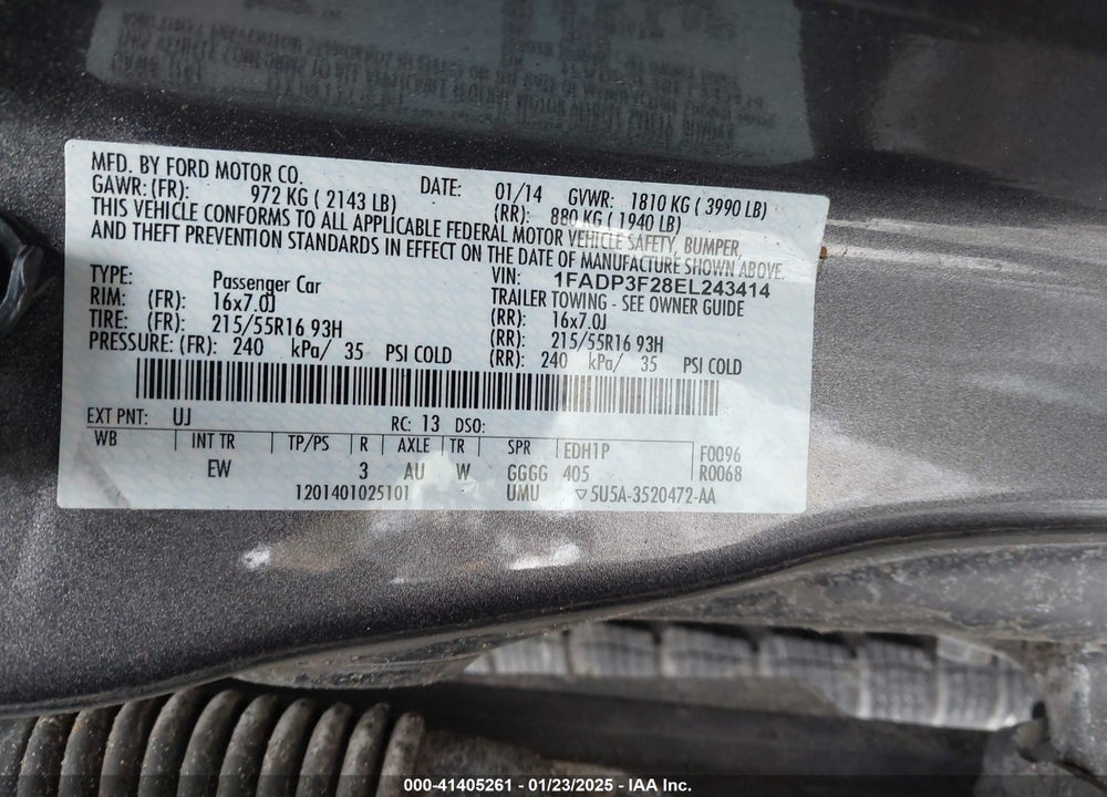 2014 FORD FOCUS SE VIN: 1FADP3F28EL243414