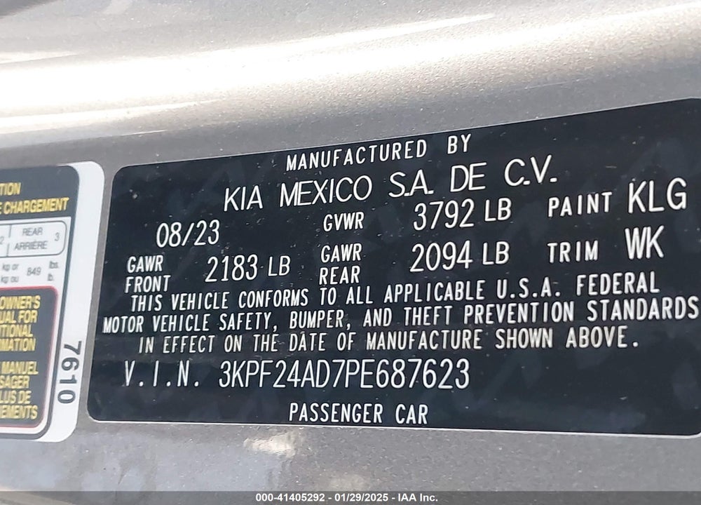 2023 KIA FORTE VIN: 3KPF24AD7PE687623