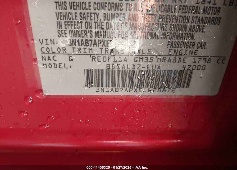 2014 NISSAN SENTRA VIN: 3N1AB7APXEL620872