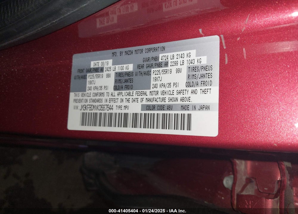 2019 MAZDA CX-5 GRAND TOURING VIN: JM3KFBDMXK0687644